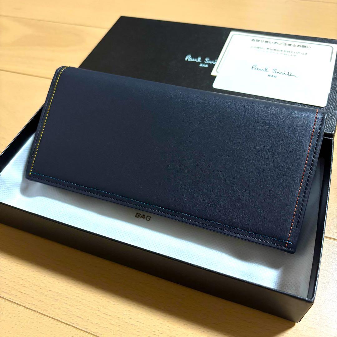 Paul Smith 長財布　ブライトストライプステッチ　新品未使用品　ネイビー