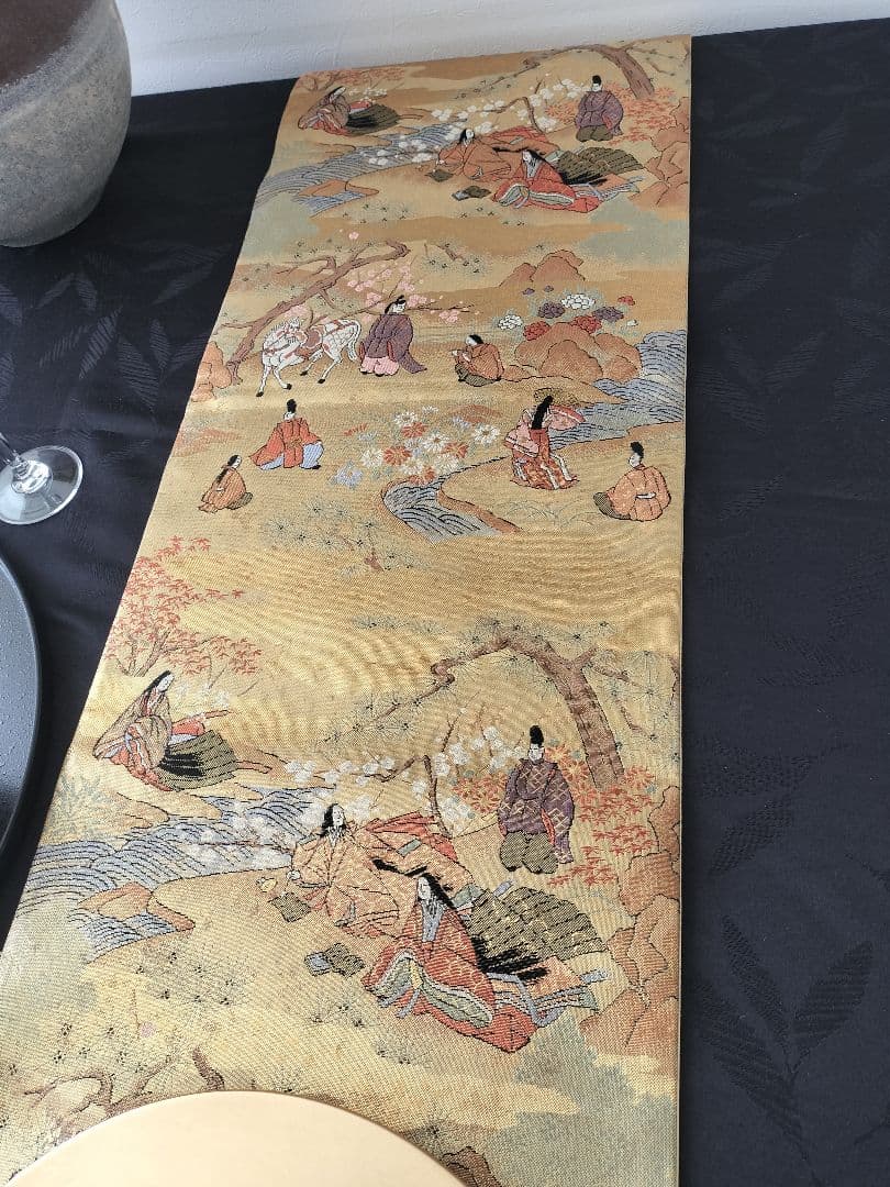 A876★逸品‼️全通帯‼️豪華刺繍‼️テーブルランナー2m12cm