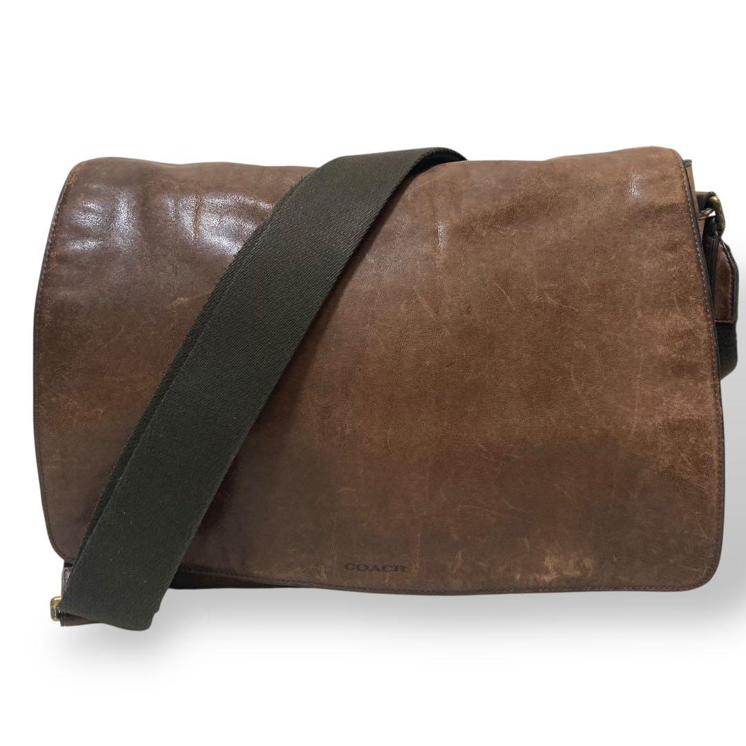 【ヴィンテージ】コーチ　メッセンジャーバッグ　ブラウン　ロゴ型押し　オールレザー