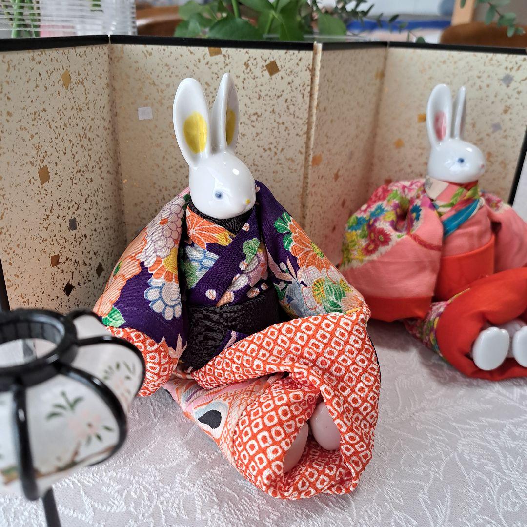 ウサギのひな人形 ハンドメイド伝統的な和服仕立て