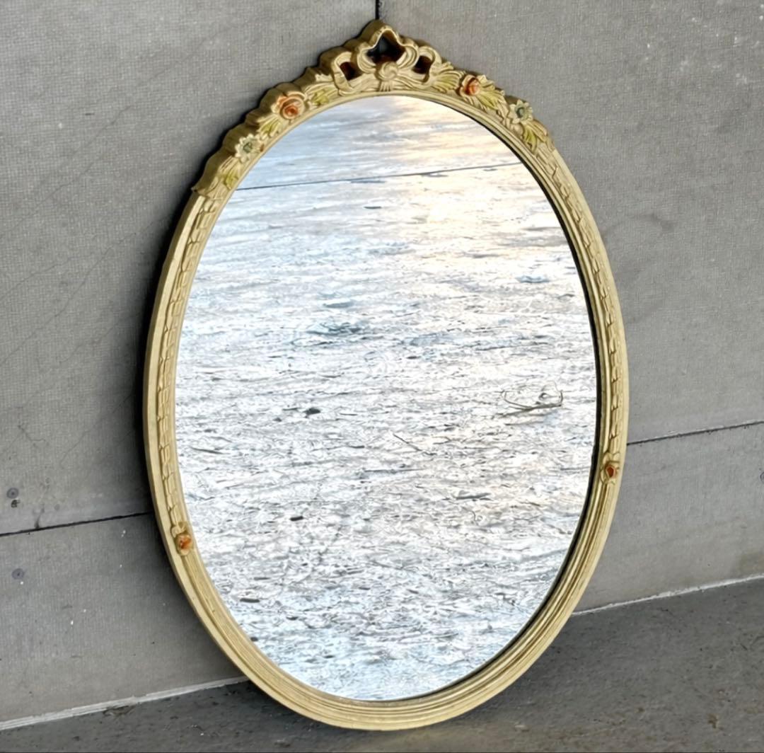 70s ロココ調 イタリア製 オーバルミラー 壁掛鏡 ヴィンテージ デコラティブ