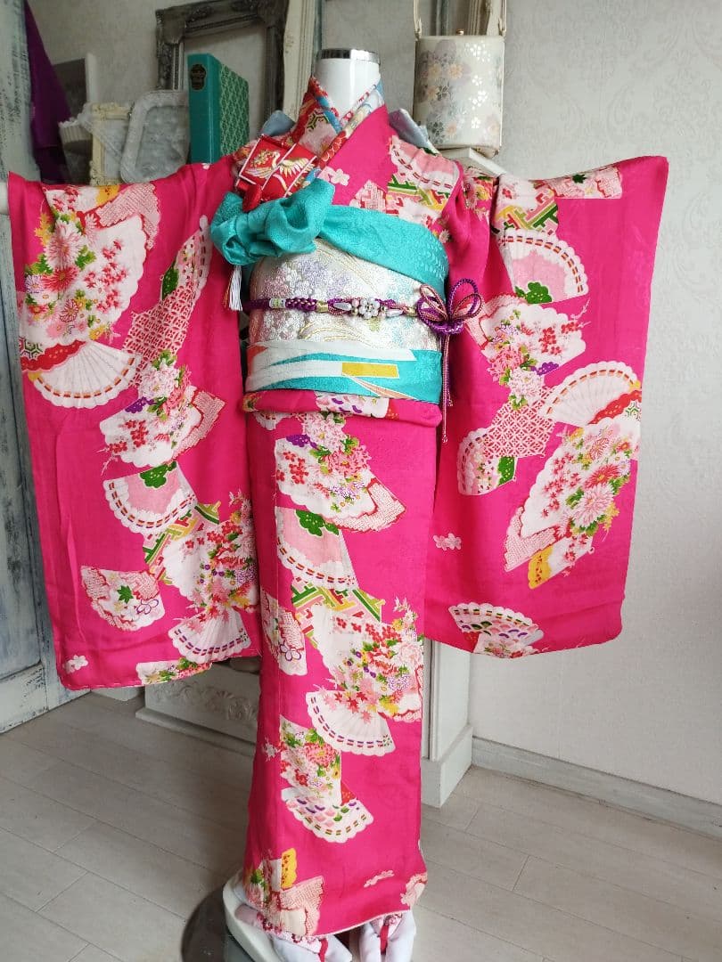 専用です☆アンティーク綺麗なピンクに花扇の着物単品