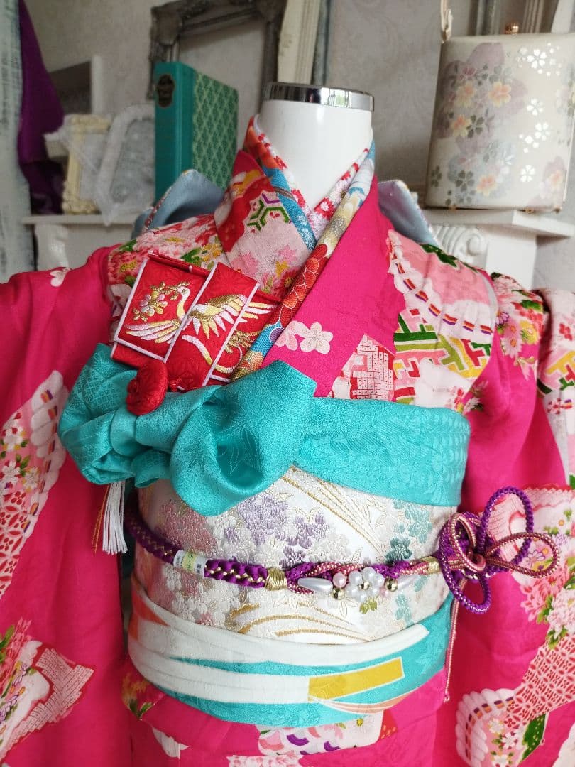 専用です☆アンティーク綺麗なピンクに花扇の着物単品