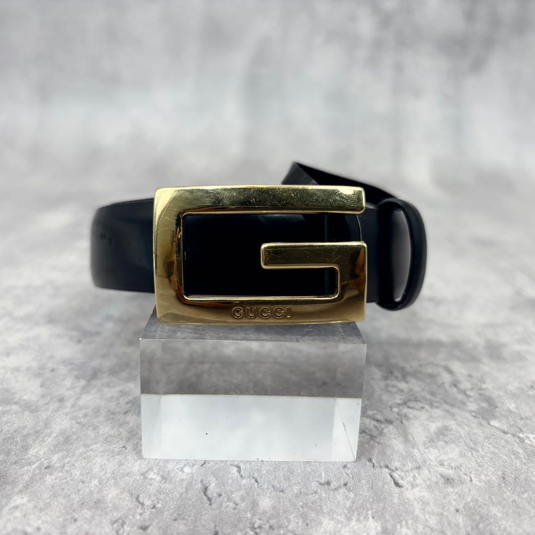 【極美品✨】 GUCCI ベルト レザー ブラック ゴールドバックル 男女兼用