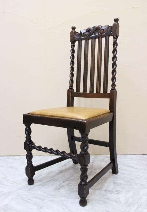 美品 英国 イギリス アンティーク ツイストレッグ オーク材 本革 チェア