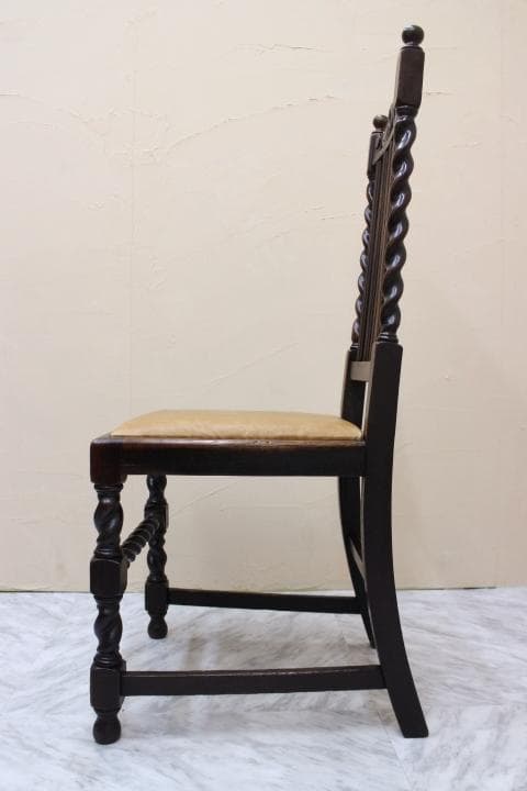 美品 英国 イギリス アンティーク ツイストレッグ オーク材 本革 チェア