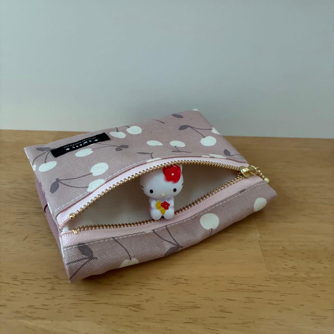 フタにファスナー☆移動ポケット☆さくらんぼ☆ピンク☆ハンドメイド