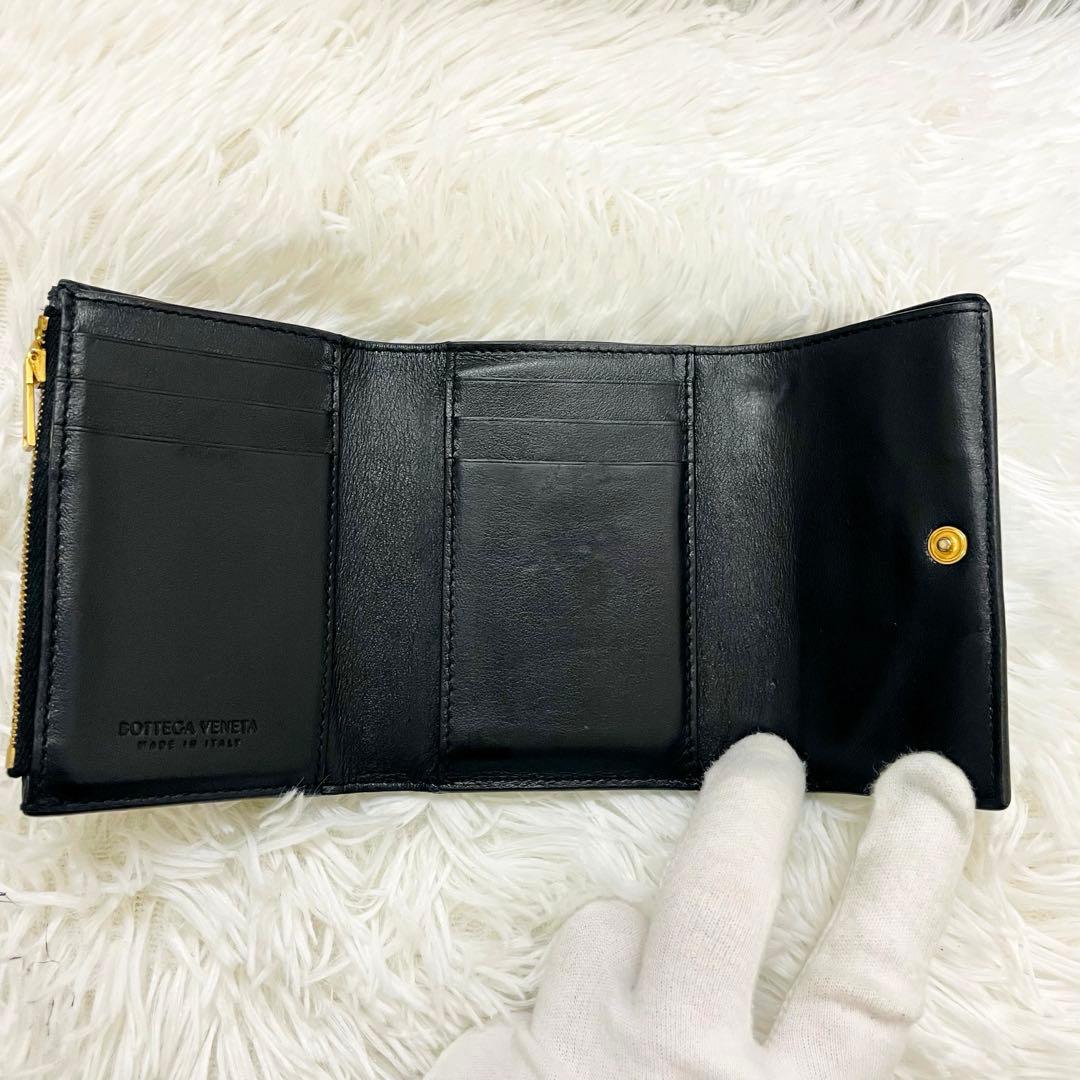 極美✨ボッテガヴェネタ 三つ折り財布 カセット レザー 黒