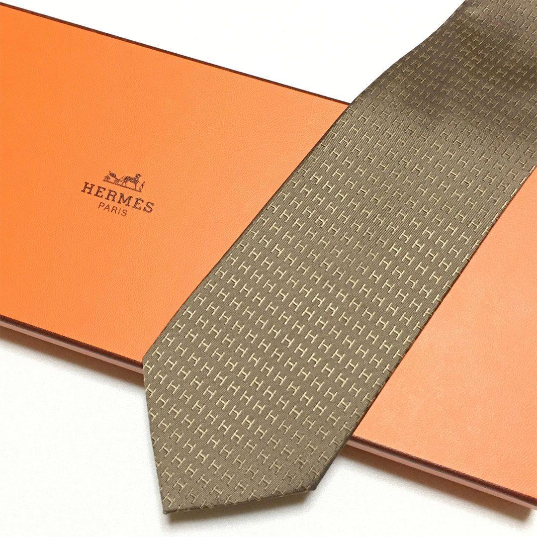 未使用級 H織りタイ ファソネH柄 エルメス HERMES ネクタイ ブラウン