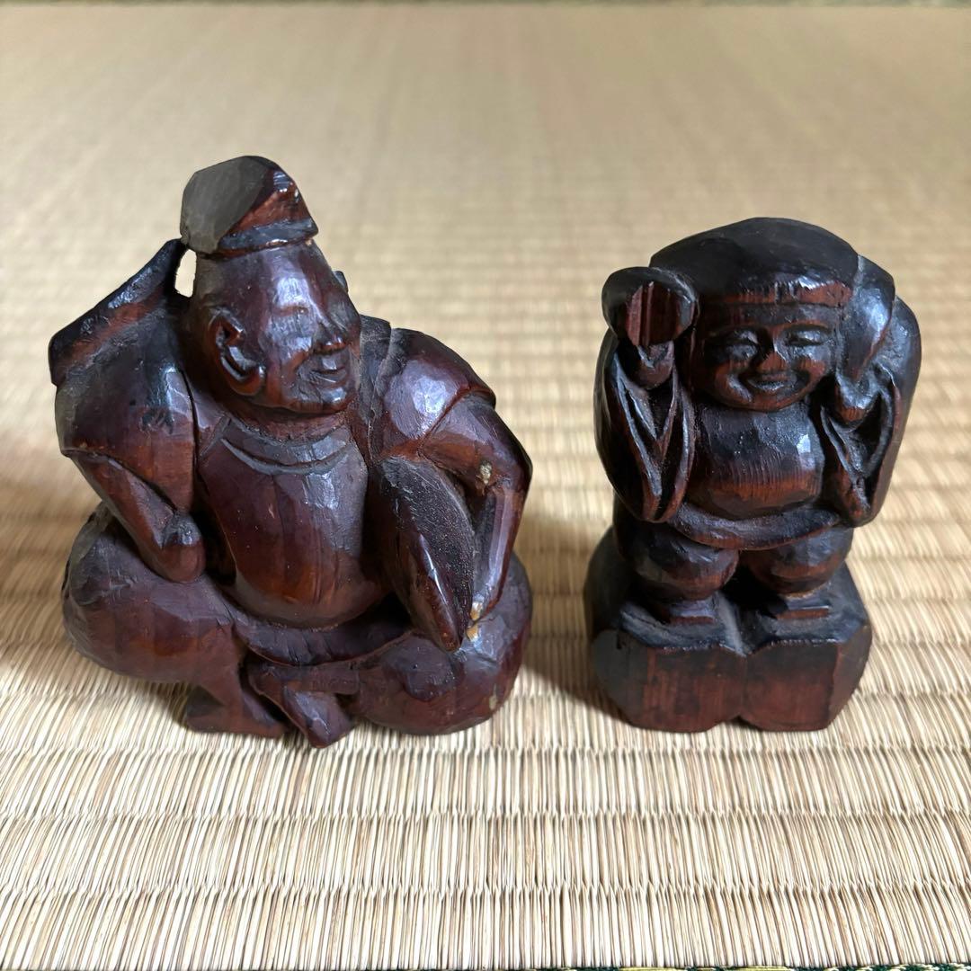 恵比寿 大黒　木彫　郷土玩具　時代　骨董　古美術　張子型　江戸　明治　昭和