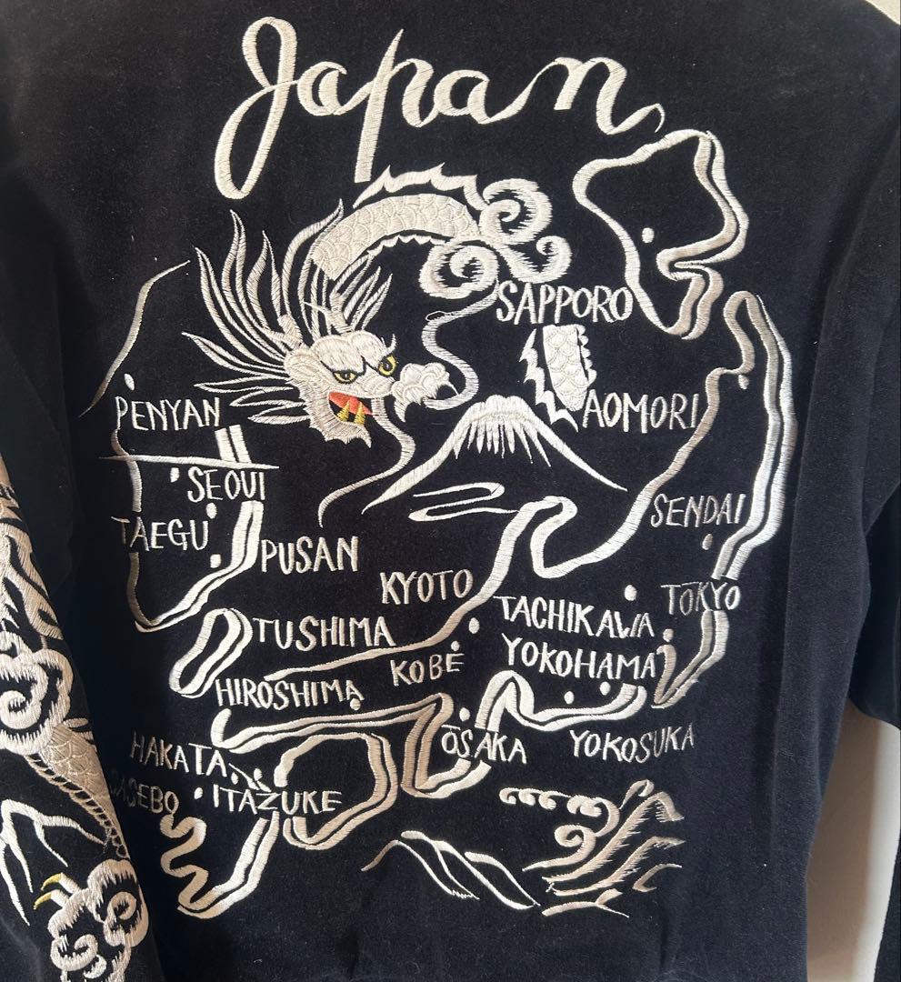 テーラー東洋 襟付き 別珍 スカジャン リバーシブル日本地図、白龍×鷲/Mサイズ