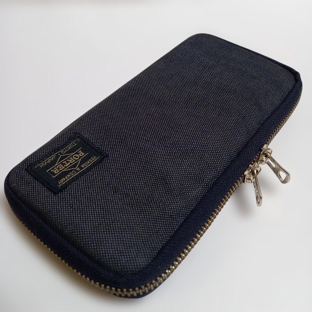 (美品) ポーター スモーキーシリーズ ロングウォレット ネイビー