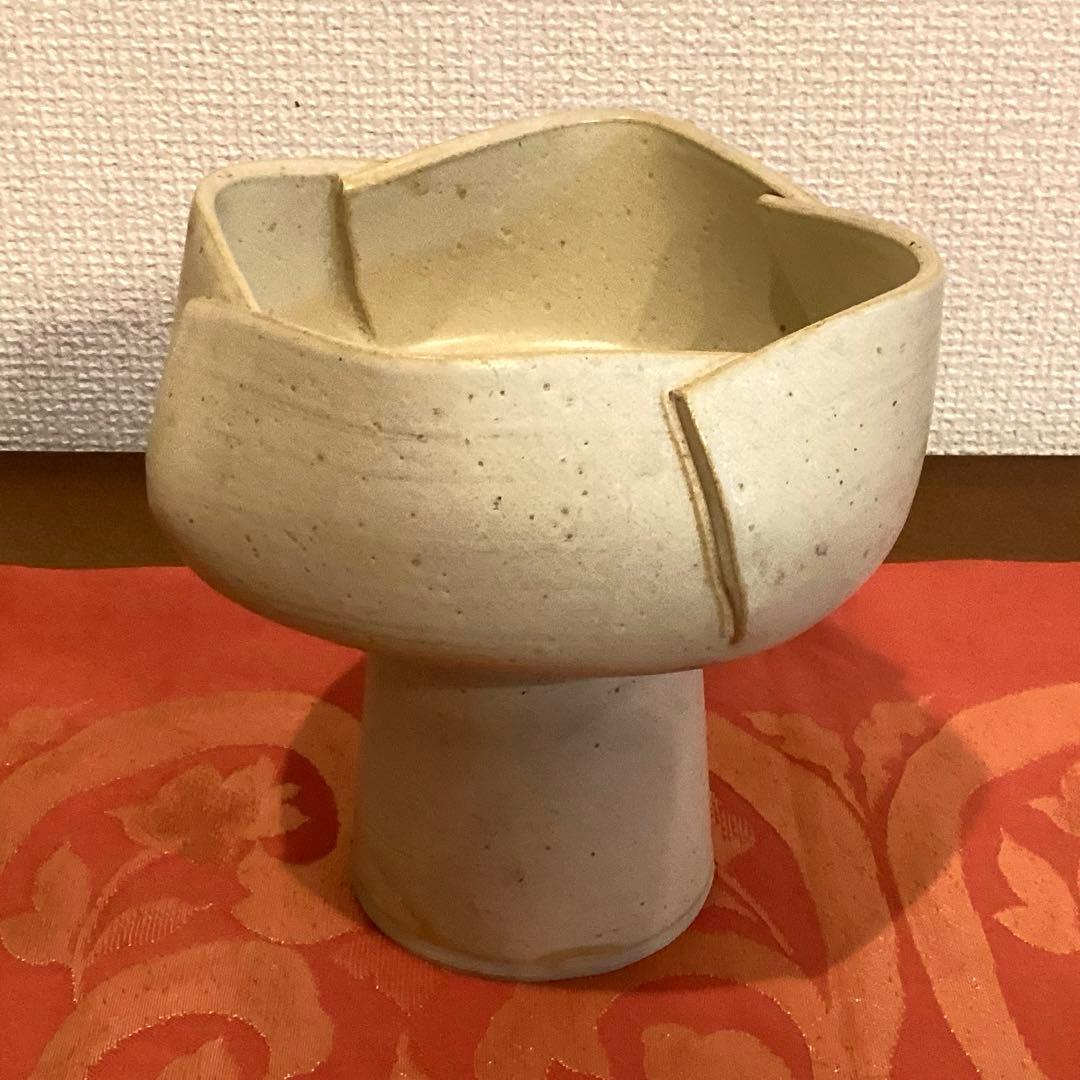 草月流花器 ベージュ系コンポート型 二種 ヴィンテージ