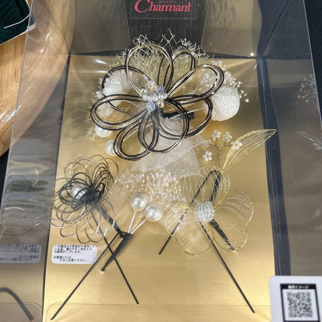 深緑色の豪華な牡丹に松竹梅の古典振袖フルセット(ガード加工・着物バック・髪飾り)