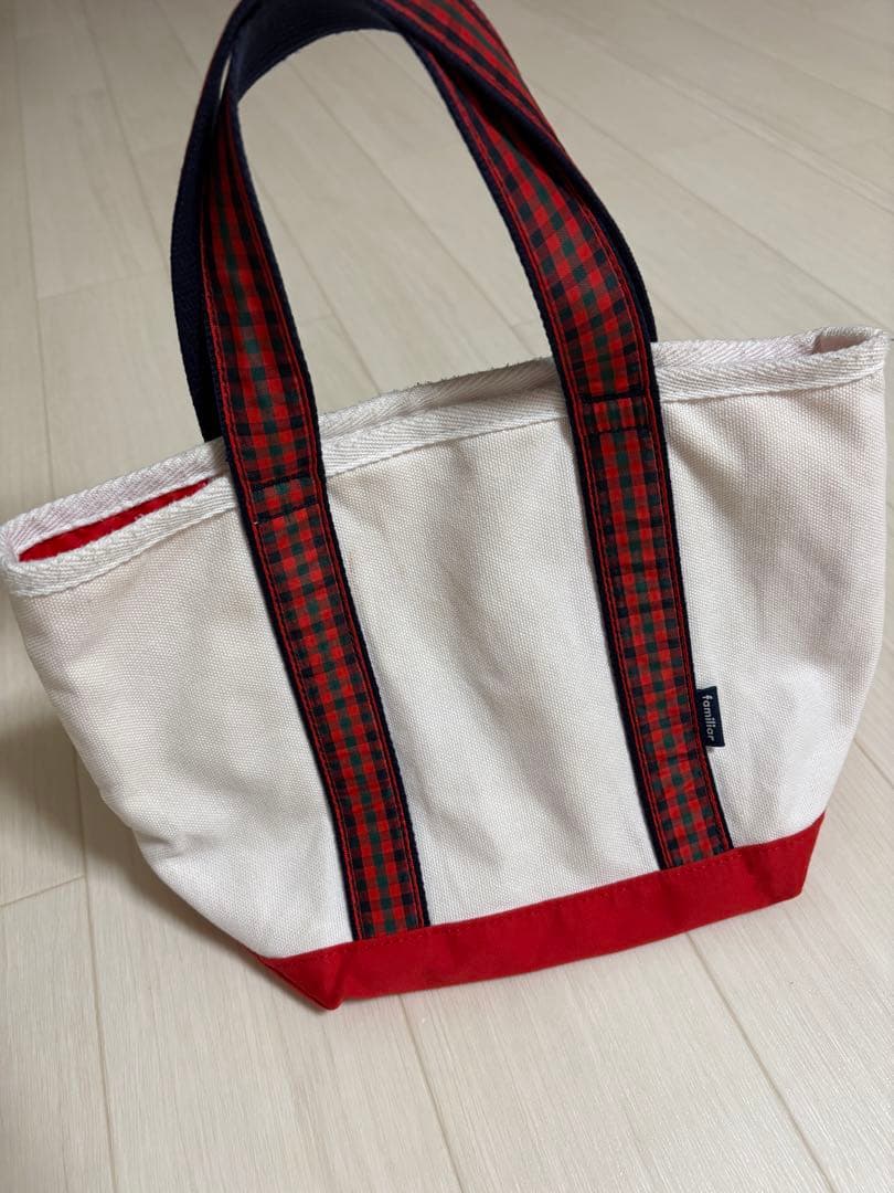 ファミリア　赤チェックトートバッグ