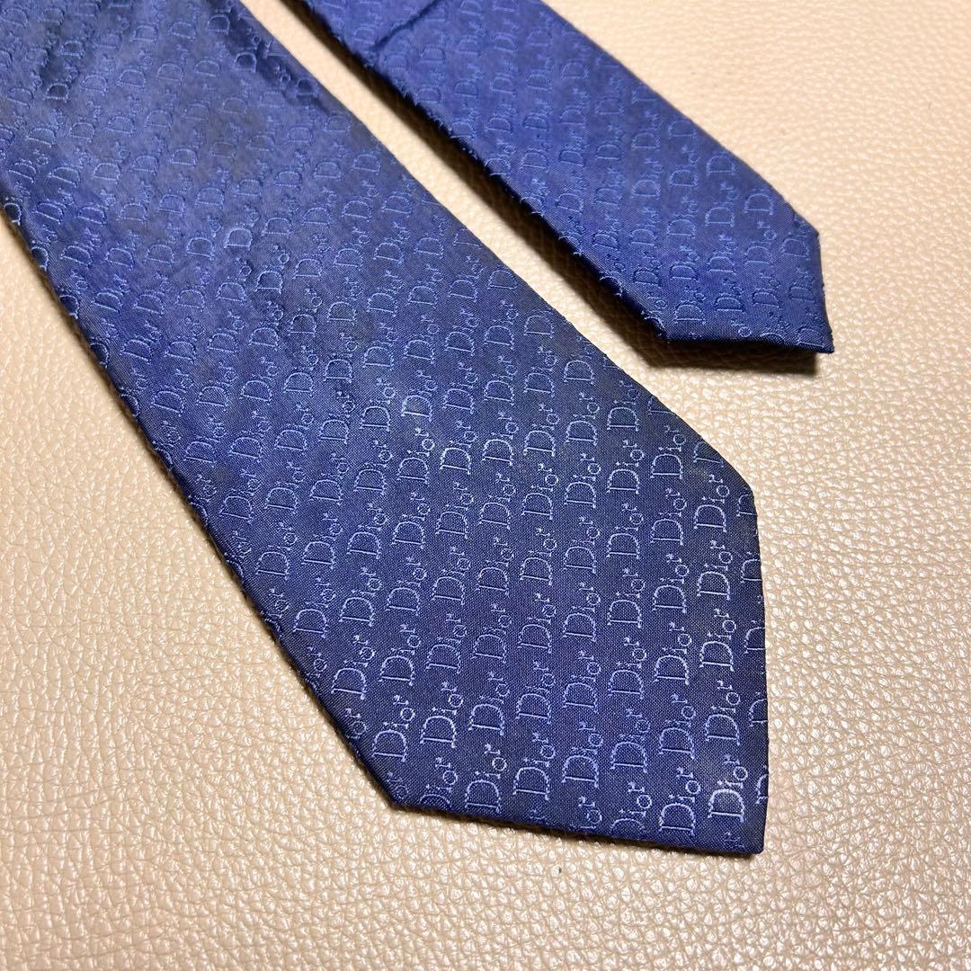美品　ディオール　ネクタイ　トロッター　ストライプ ドット　チェック　ネイビー