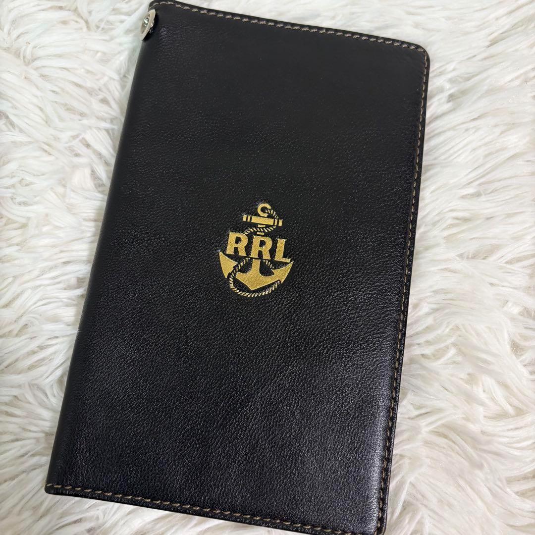 希少/未使用級✨RRL 長財布 手帳型 ゴールドロゴ 刻印 レザー×スエード 黒