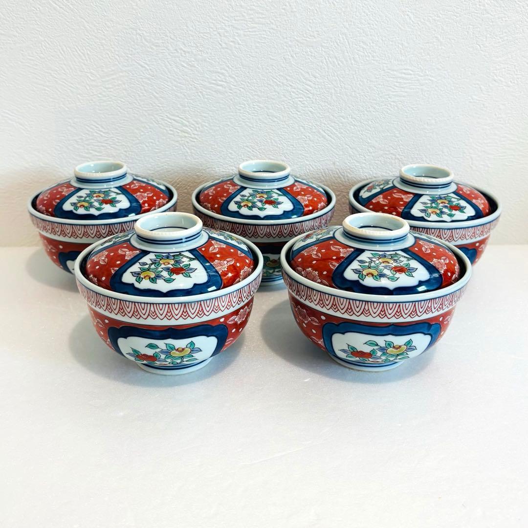 ⭐️ 有田焼 掛ノ谷窯 染付色絵 円菓子碗揃 ５客 美品 ⭐️