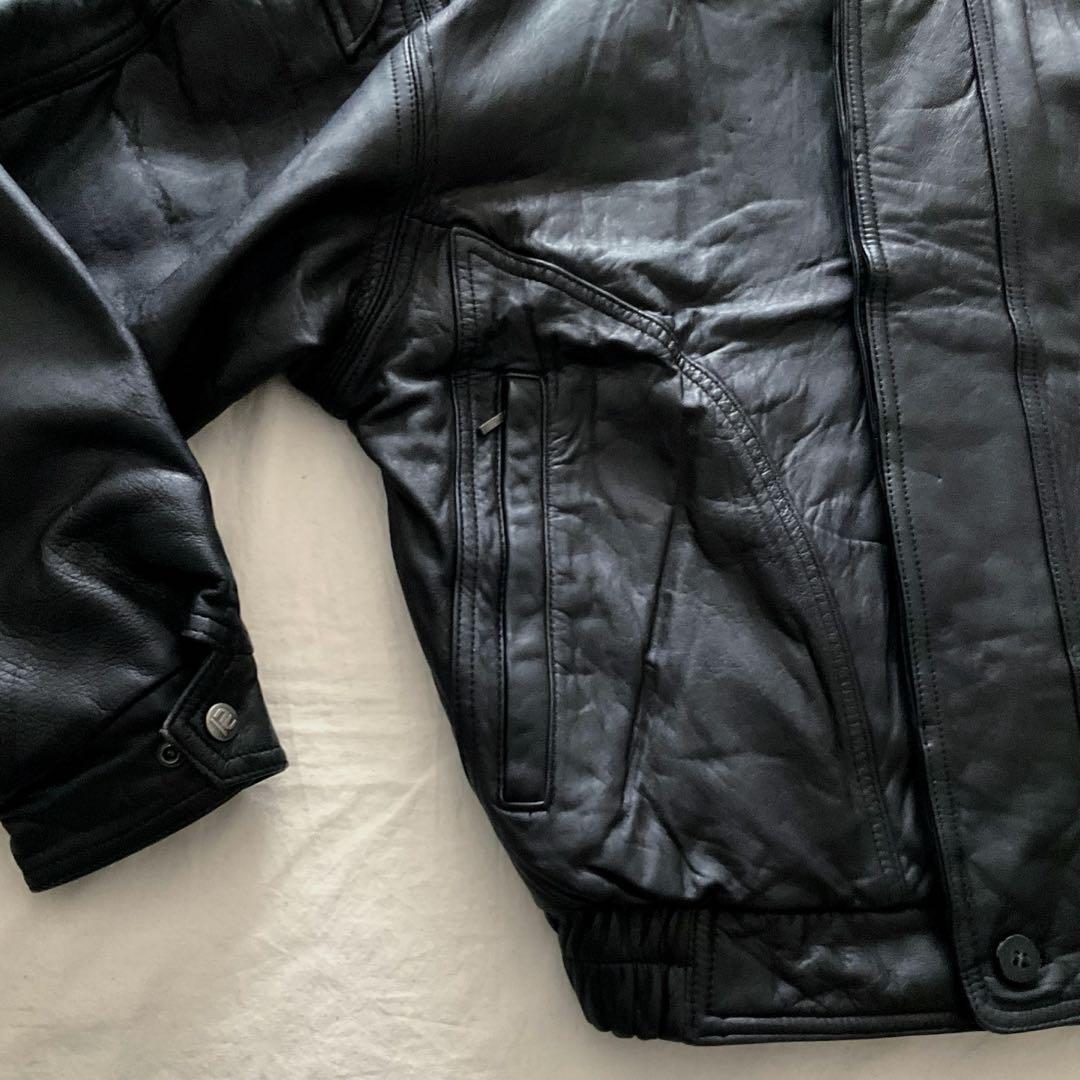 80s 羊本革 黒 レザージャンパー ボンバージャケット ユニセックス レア