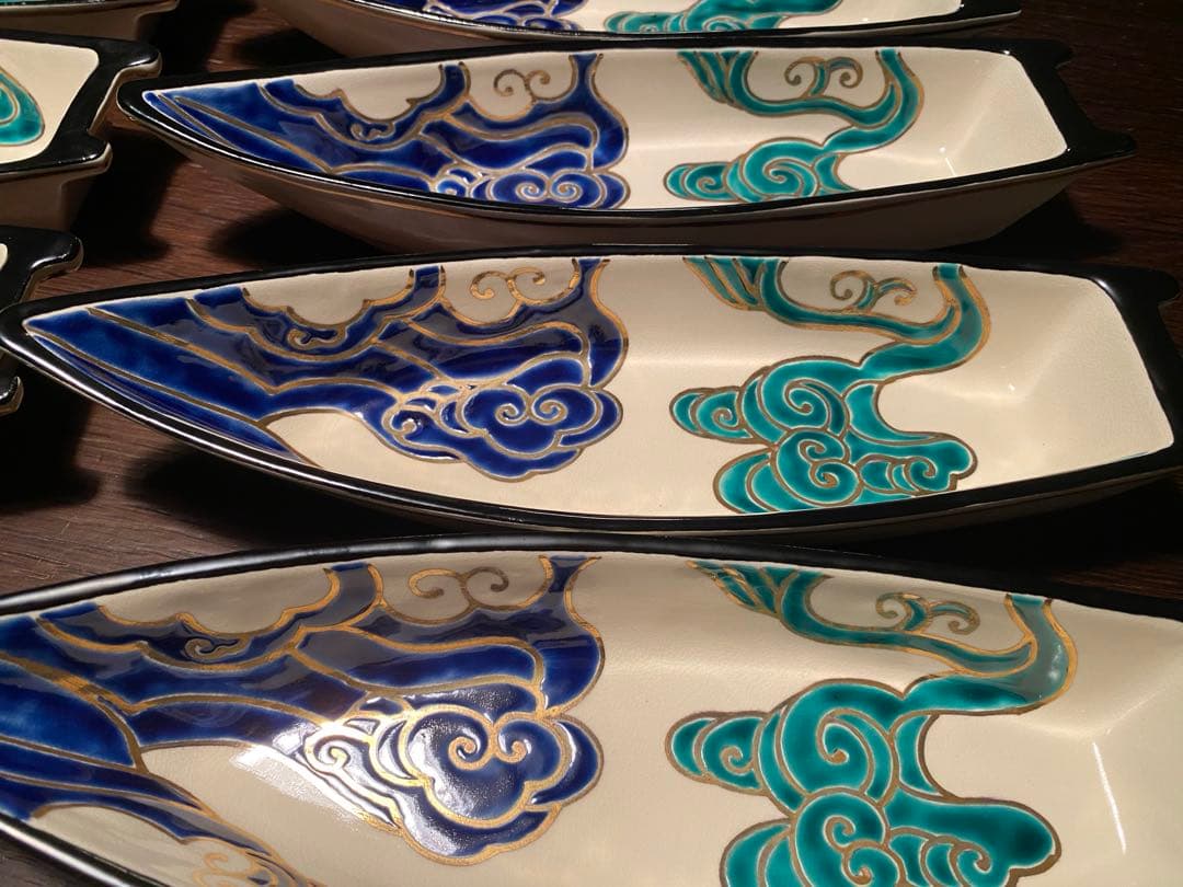 京焼向付　仁清流水舟形向付10客　新品未使用　京焼