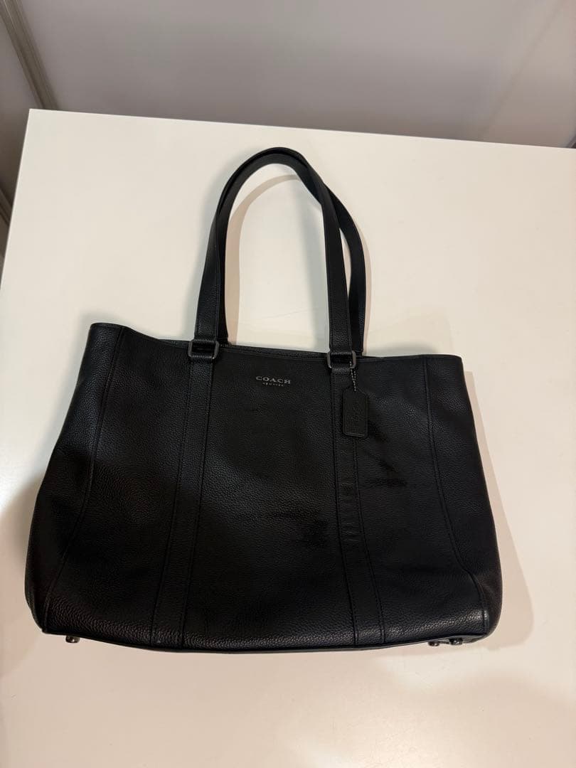 美品★ メンズ COACH レザー ダブル ハンドル トートバッグ ブラック