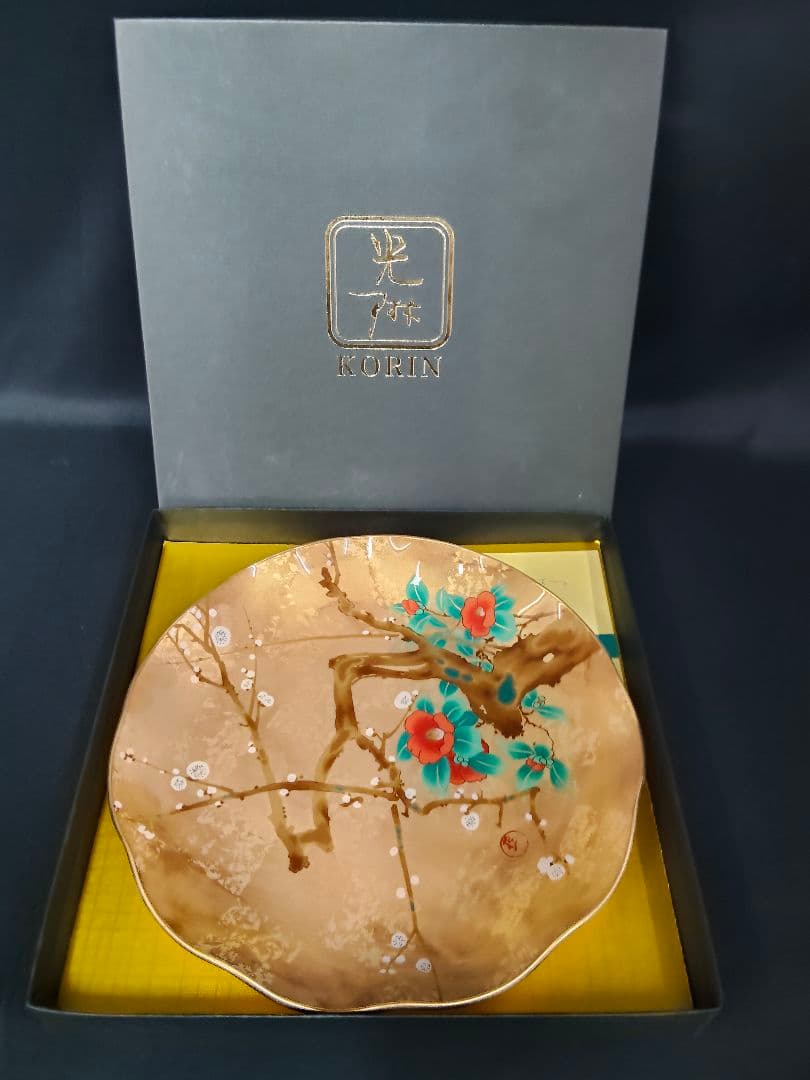 ​【未使用】京漆器 象彦 光琳 梅椿図 菓子鉢 飾り皿 共箱付き