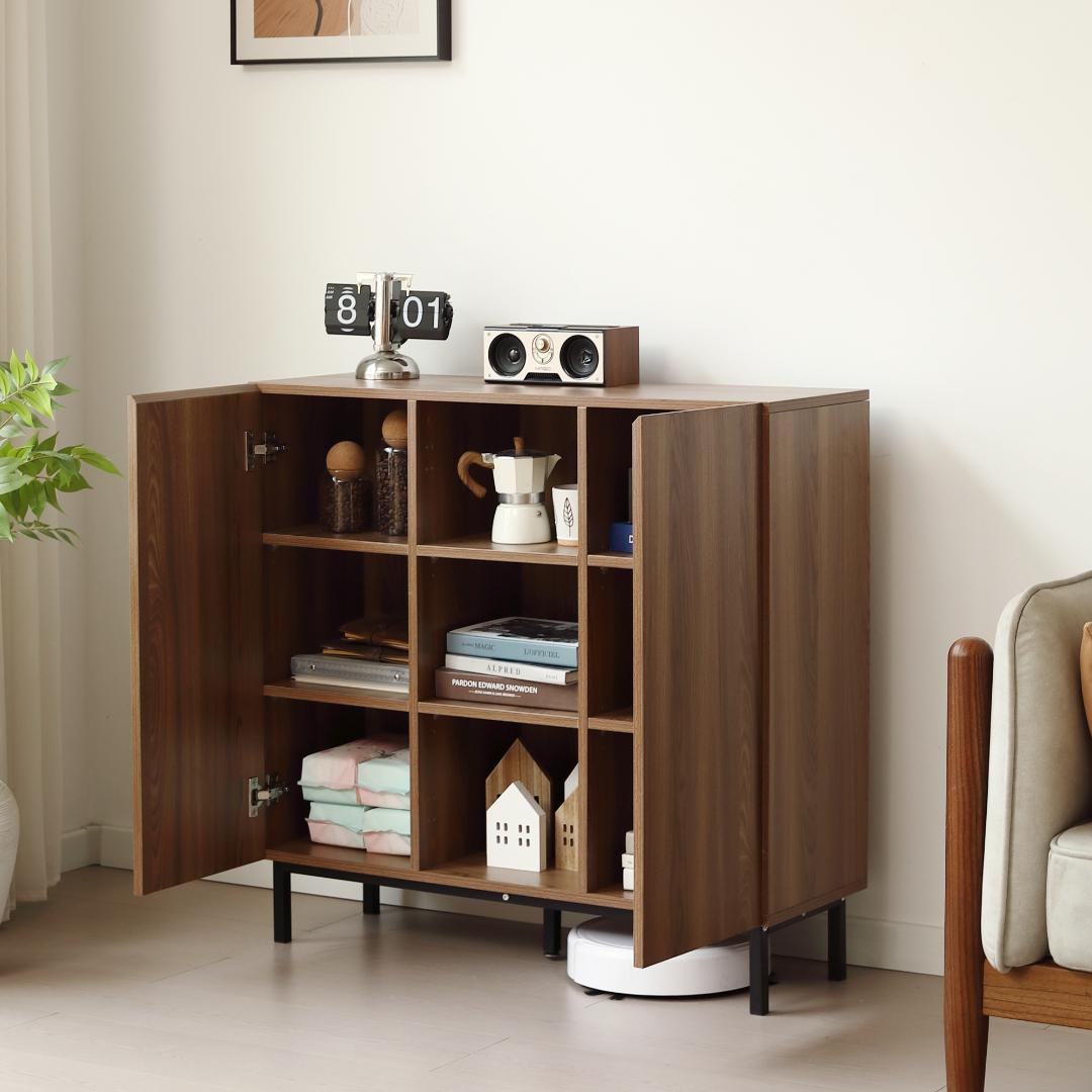 超人気！キャビネット 扉付き サイドボード 収納棚 Brown