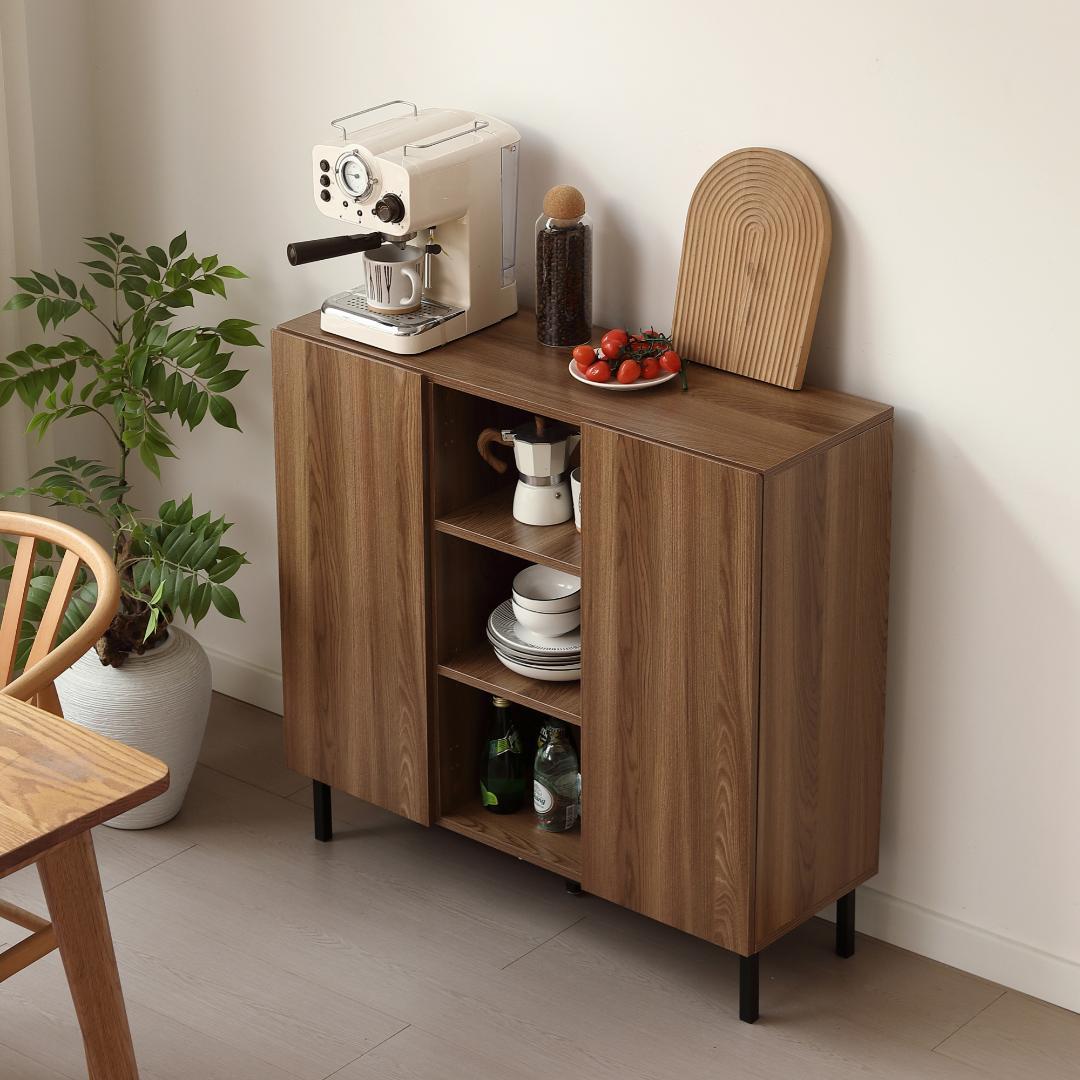 超人気！キャビネット 扉付き サイドボード 収納棚 Brown