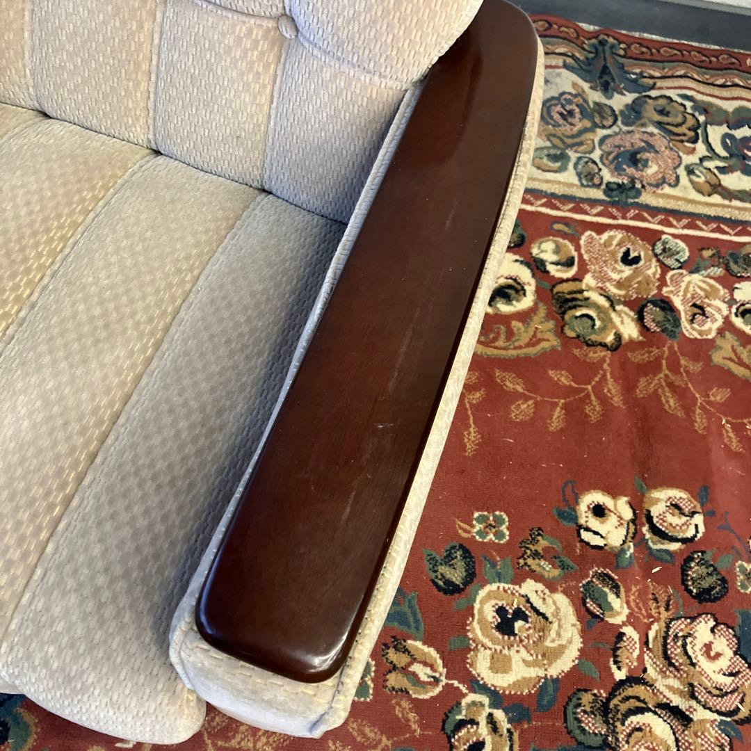 ② 昭和レトロ 馬場家具 木製フレーム アームチェア 1人掛けベロアソファー