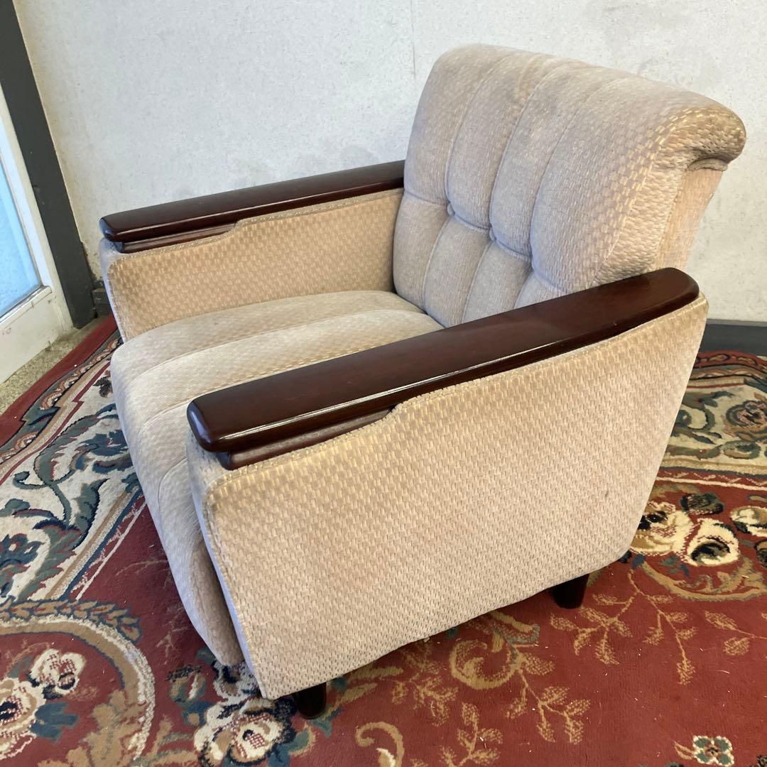 ② 昭和レトロ 馬場家具 木製フレーム アームチェア 1人掛けベロアソファー