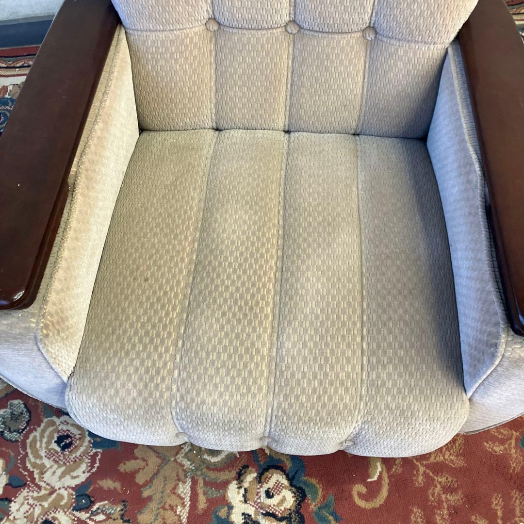 ② 昭和レトロ 馬場家具 木製フレーム アームチェア 1人掛けベロアソファー