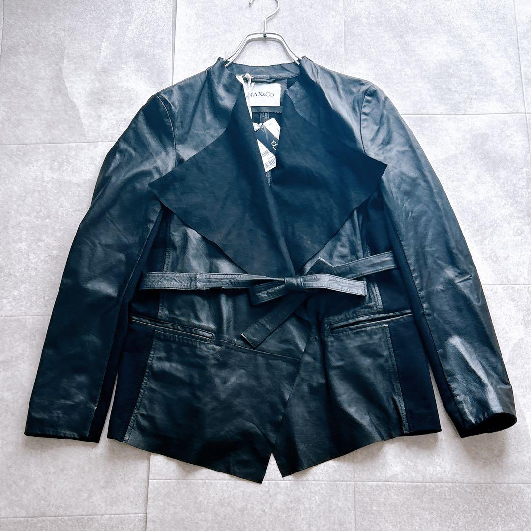 タグ付き✨MAX&Co. ラムレザー ジャケット コート ベルト ドッキング 黒