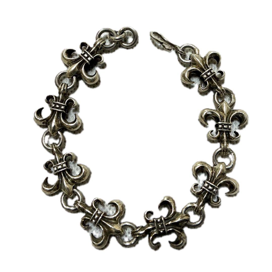 シルバー925 チェーンブレスレット　フレア　ユリ　百合紋章　カットアウト