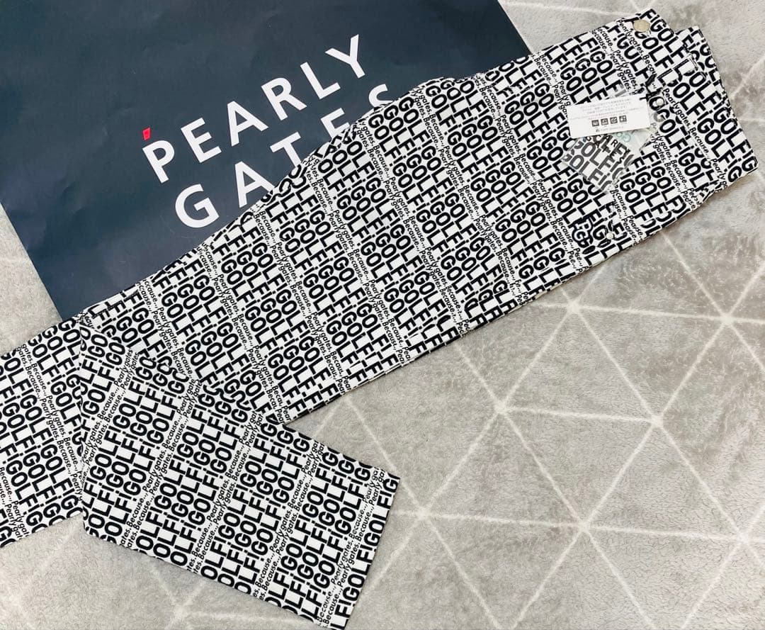 新品 パーリーゲイツ コットンストレッチカルゼ表ピーチ パンツ(5)サイズL/白