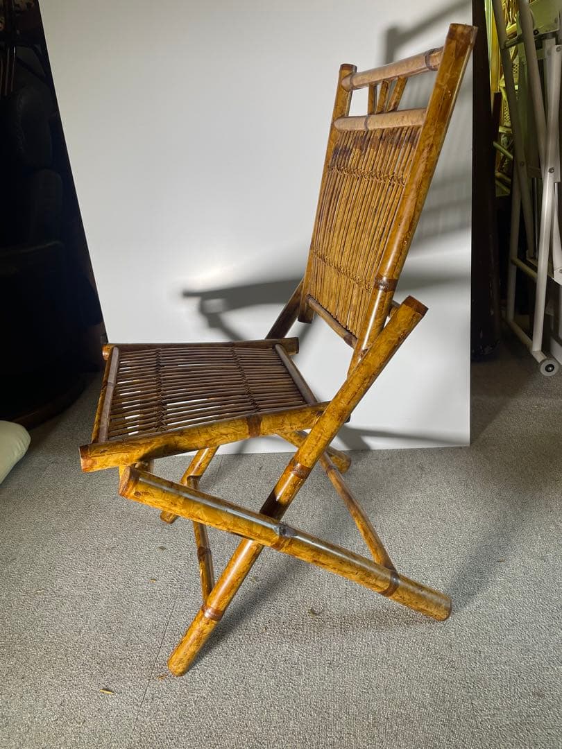 昭和レトロ 高級ラタン 折りたたみチェア 籐椅子 ヴィンテージ