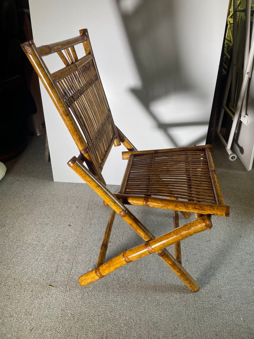 昭和レトロ 高級ラタン 折りたたみチェア 籐椅子 ヴィンテージ