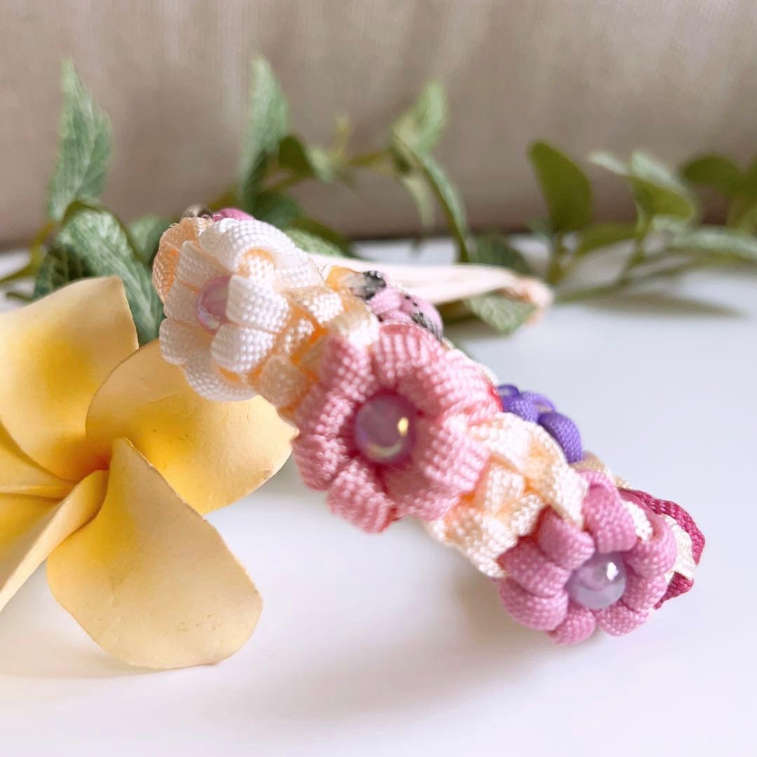 パラコード首輪　ハーフチョーク　お花いっぱい　ピンク　No.0143