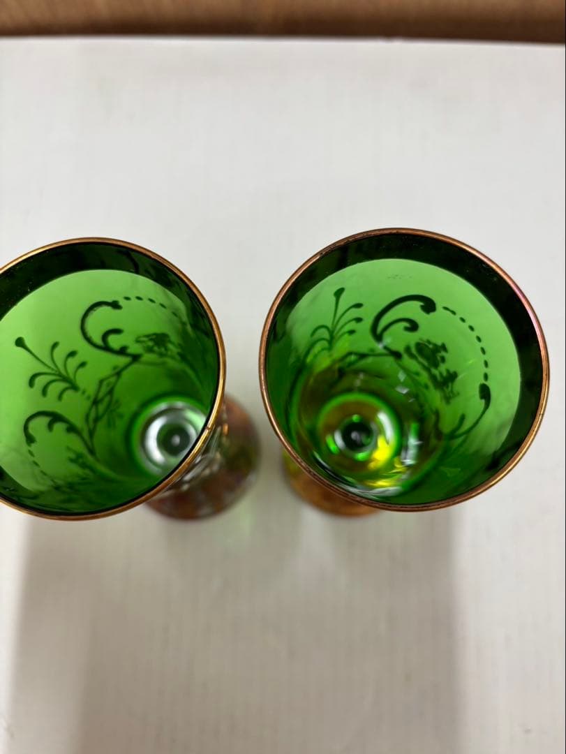 ベネチア ガラス イタリヤ ムラーノ グラス 2個　( グリーン )