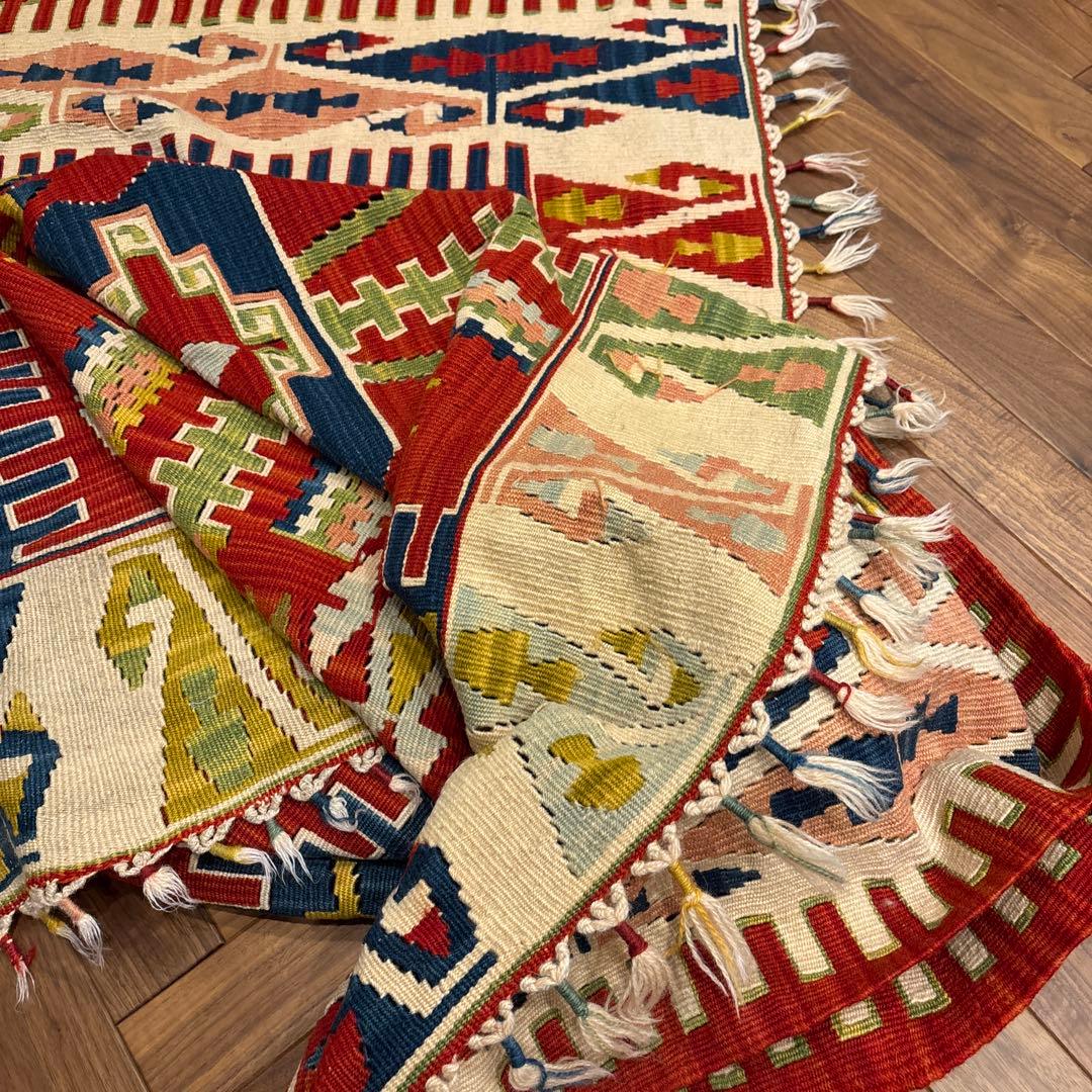 ギャべ　ウール製幾何学模様ラグ 大225×146