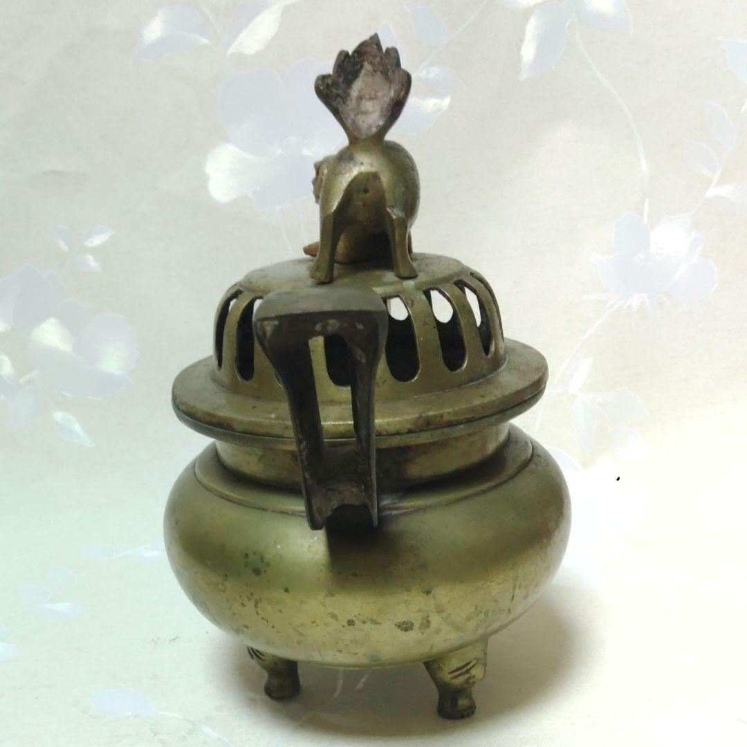 香炉　寺院仏具　獅子摘双耳三足香炉　真鍮製　金属工芸　ミ10