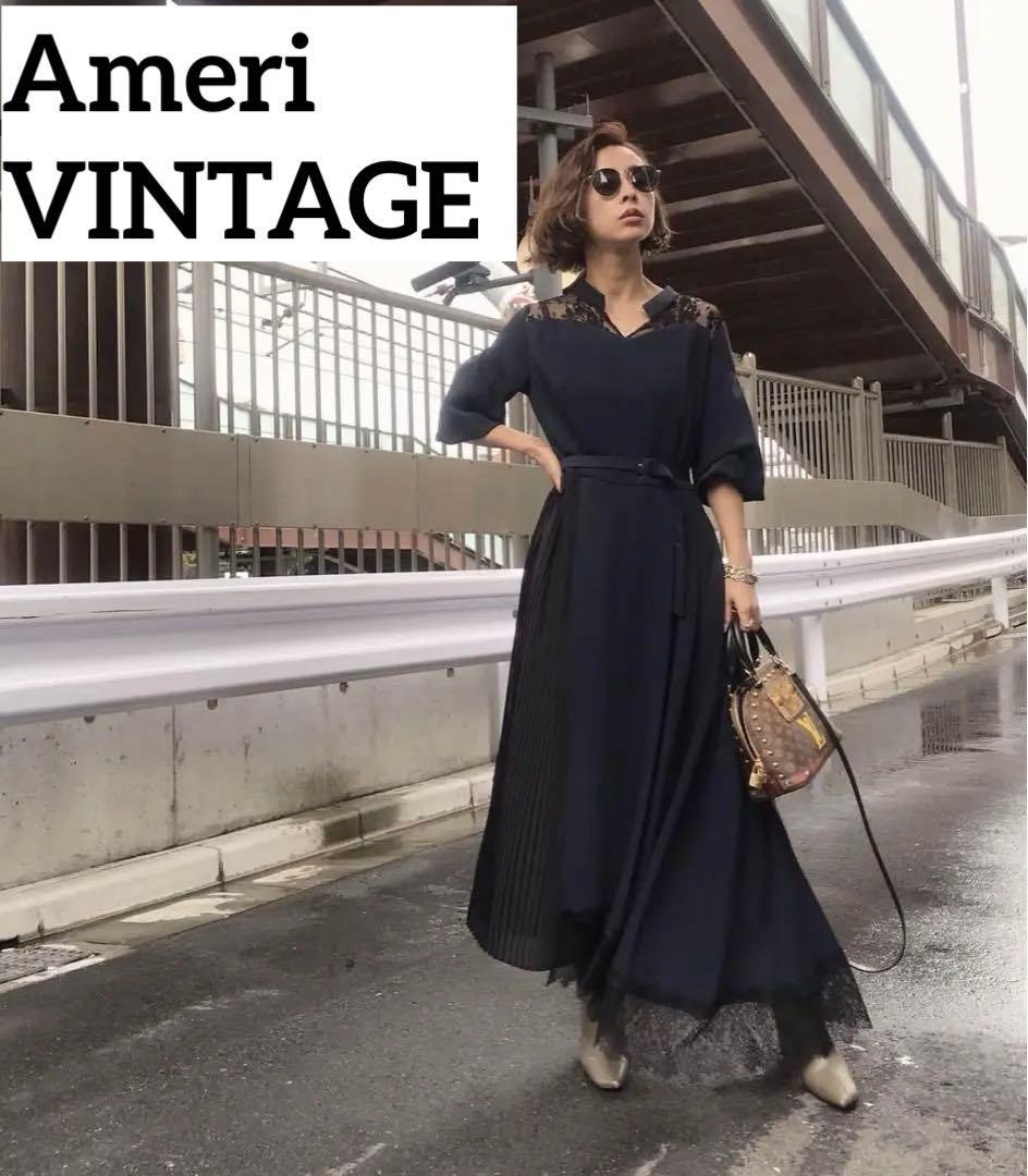 アメリヴィンテージ プリーツ レース アシンメトリードレス ワンピース