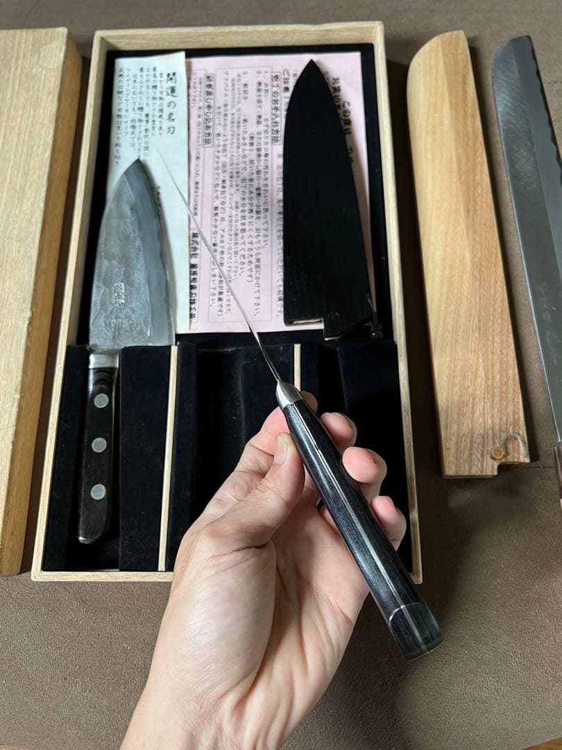 出刃包丁藤原照康ー杉本ー鍔屋-3本セット木鞘付き