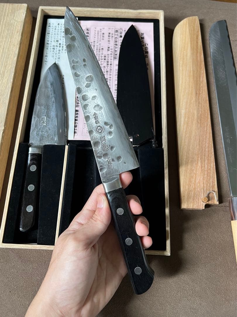 出刃包丁藤原照康ー杉本ー鍔屋-3本セット木鞘付き