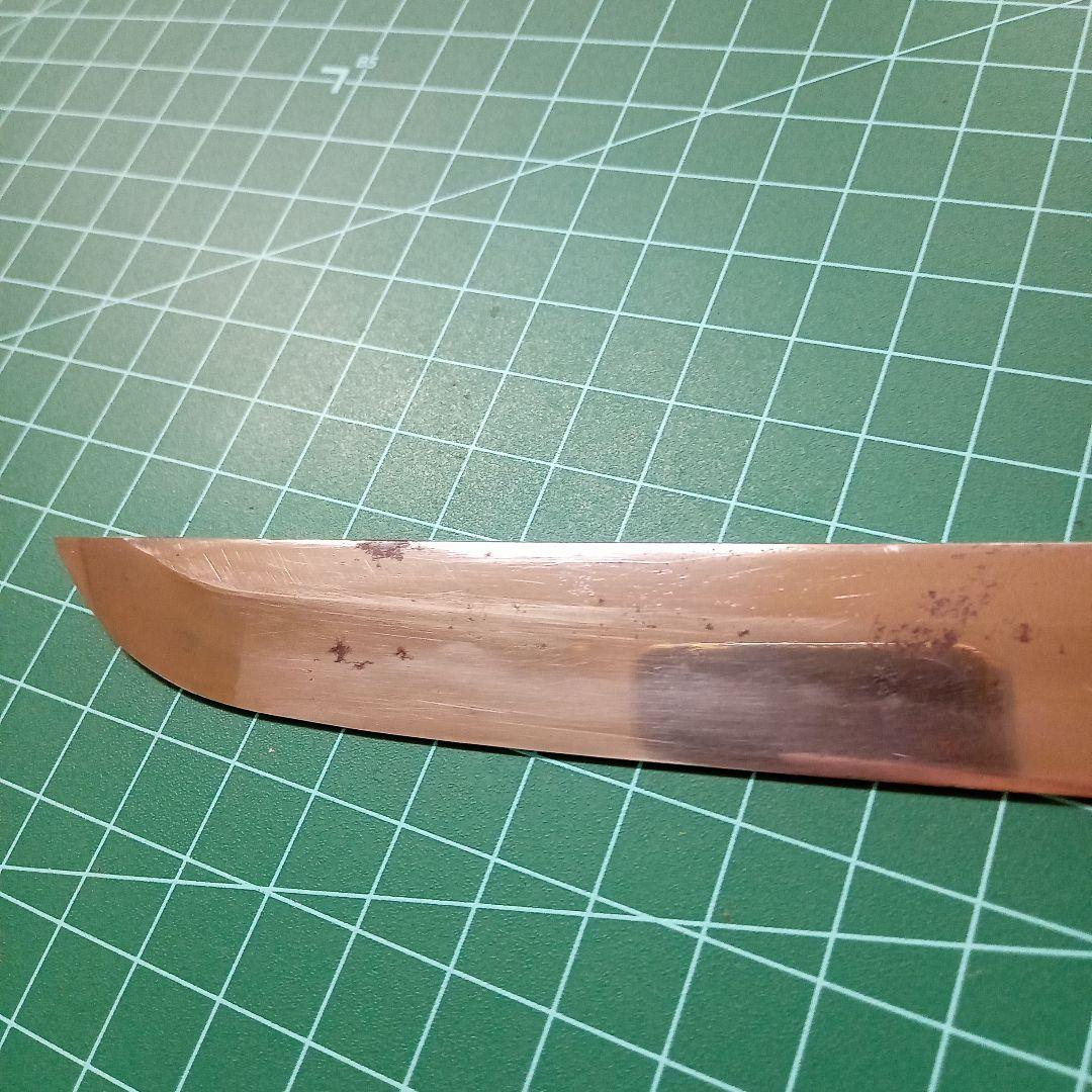 【ナイフ加工用玉鋼/合法サイズ】無銘脇差/錆身日本刀切先部分残欠※刃引き済み※