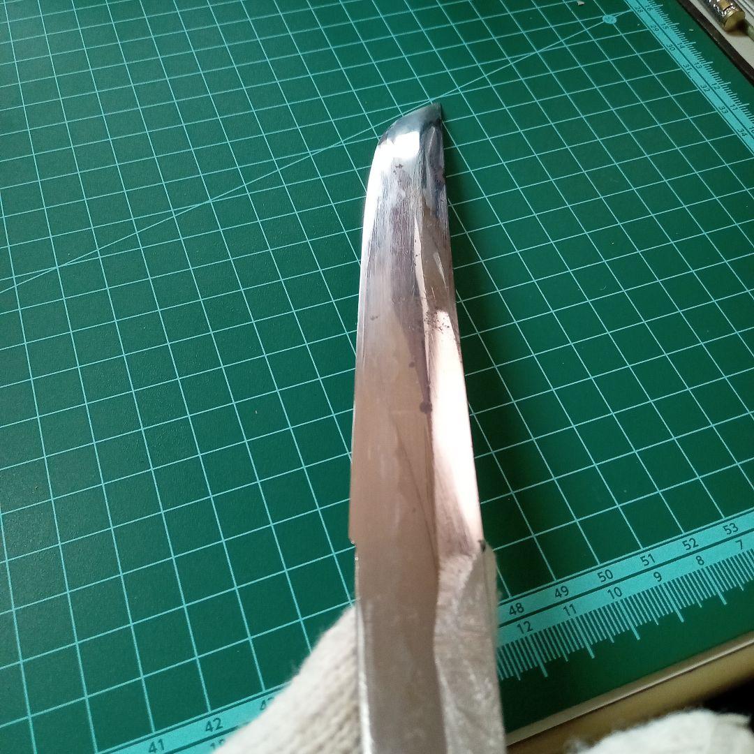 【ナイフ加工用玉鋼/合法サイズ】無銘脇差/錆身日本刀切先部分残欠※刃引き済み※