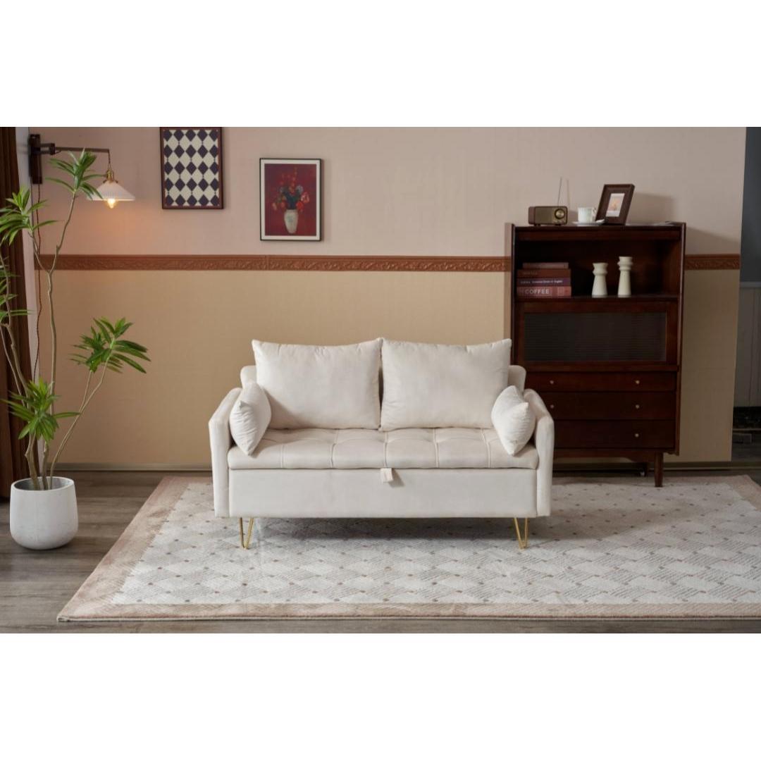 ソファー 2人掛け ソファ 収納付き クッション4個付き 金属脚付きカウチソファ