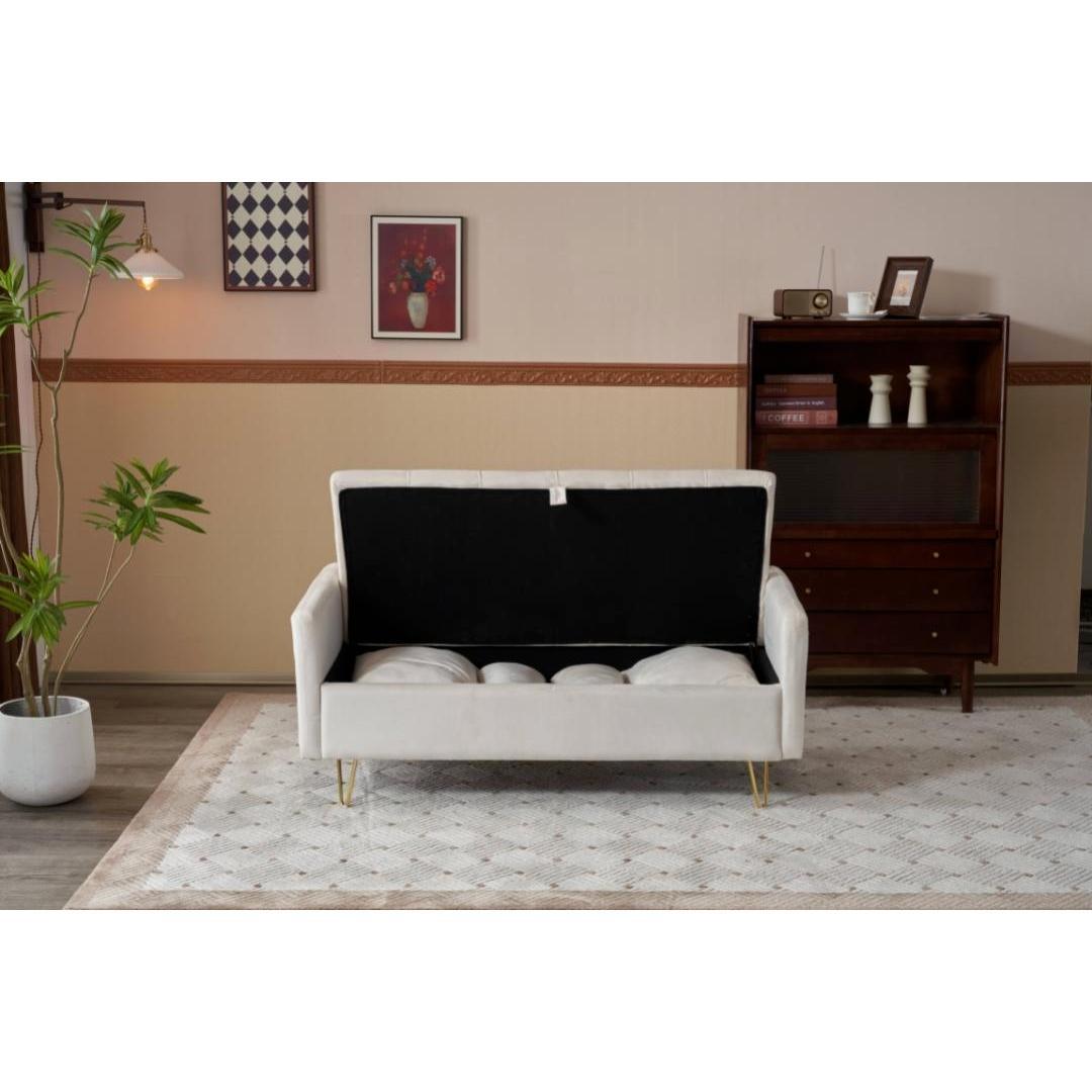 ソファー 2人掛け ソファ 収納付き クッション4個付き 金属脚付きカウチソファ