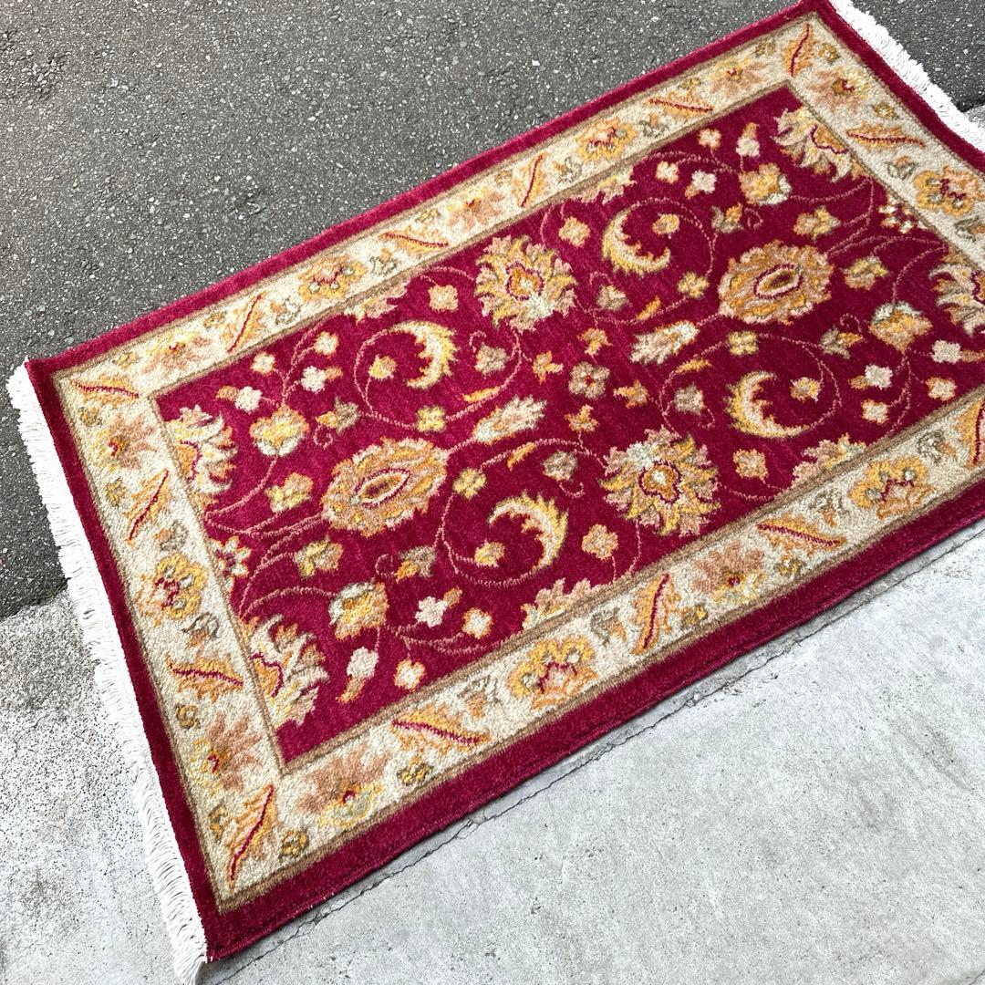 123x76cmペルシャ絨毯可愛い色合い玄関マット手織り絨毯