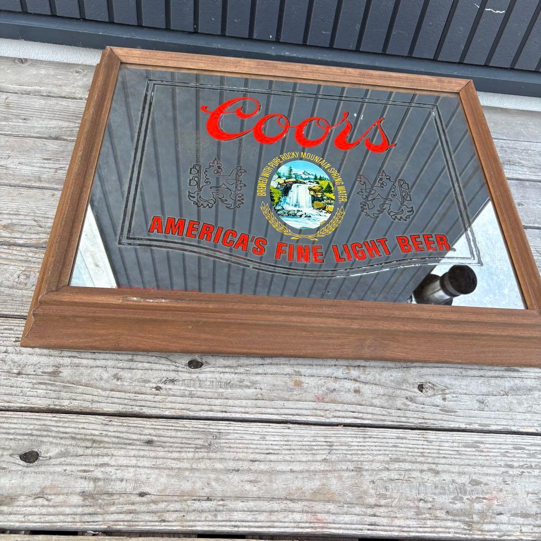 Coorsクアーズ ライトビール 木製枠パブミラー 照明付きミラーサイン 看板