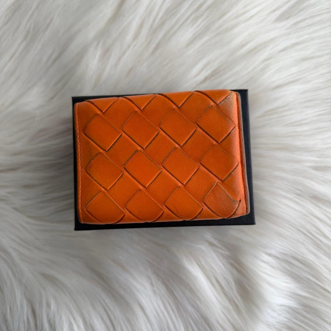 ボッテガヴェネタ イントレチャート コンパクトウォレット 三つ折り財布 オレンジ